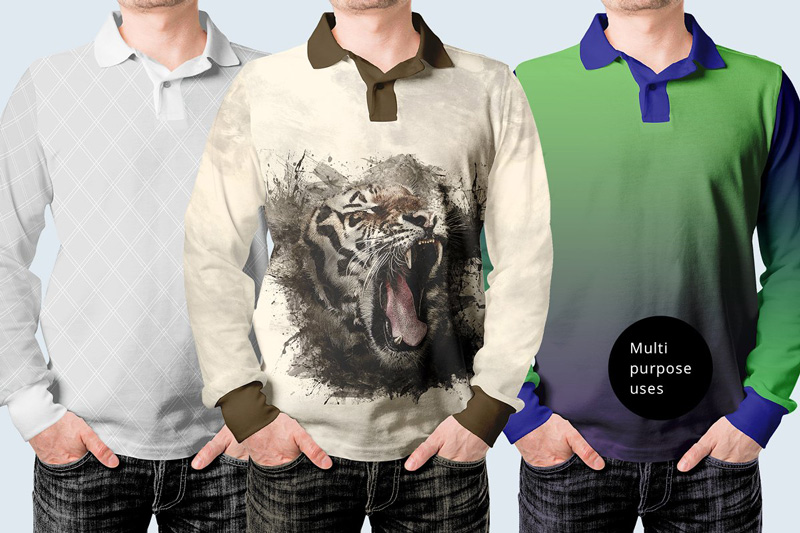 Long Sleeve Men Polo Shirt Mockup