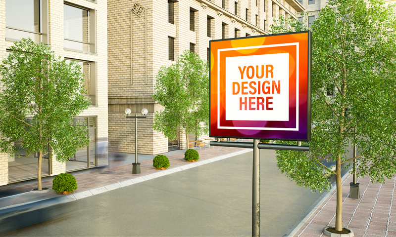 Square Advertising Banner on Street