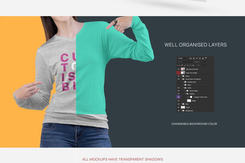 Women2527s V Neck Long Sleeve Shirt Mockup Set 3