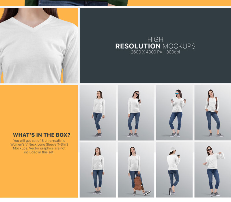 Women2527s V Neck Long Sleeve Shirt Mockup Set 6