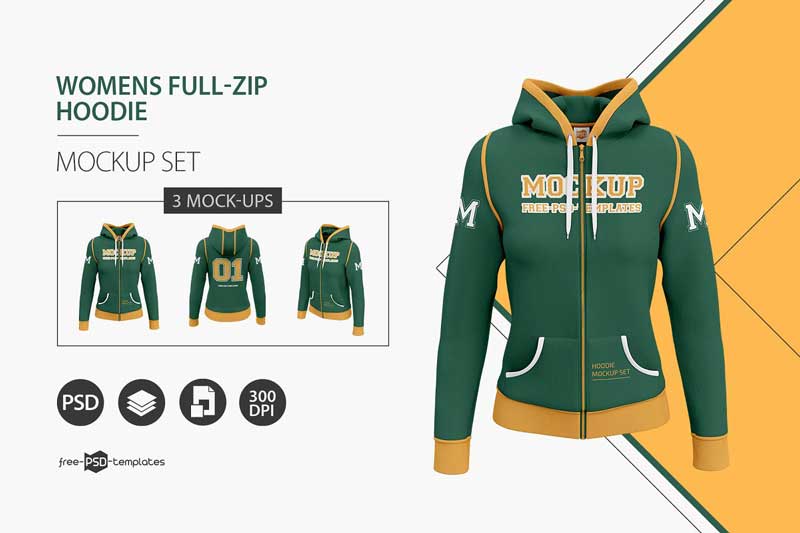Womens Full Zip Hoodie MockUp Set