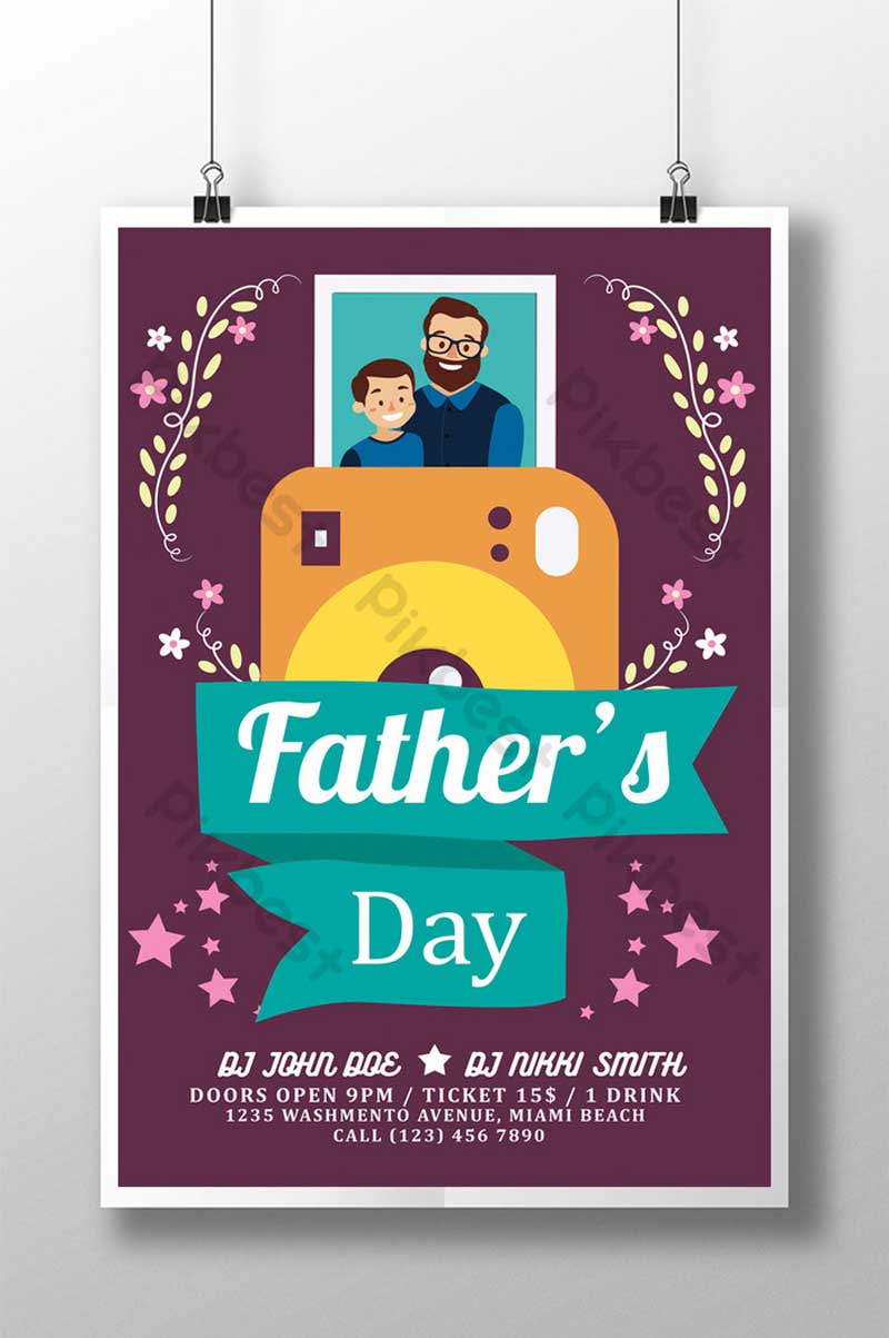 Father2527s Day Celebration Flyer With Flowers in Simple Style Template PSD