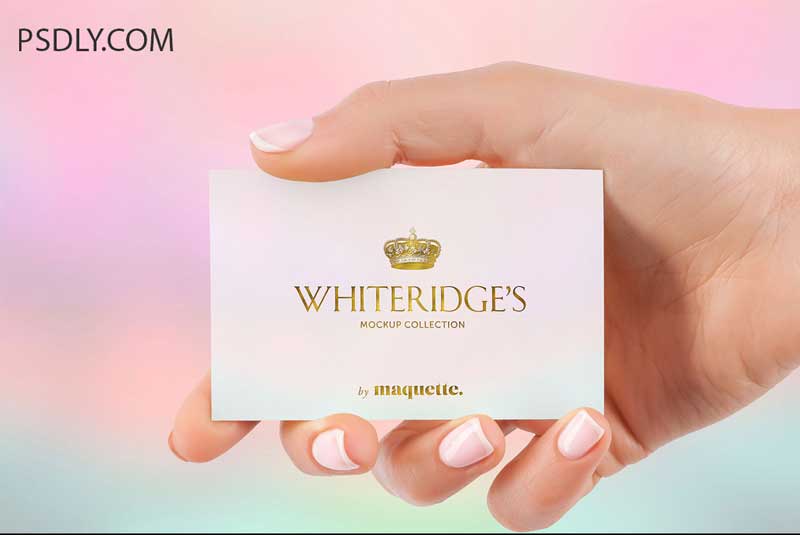 Hand with Gold Embossed Business Card Mockup 15