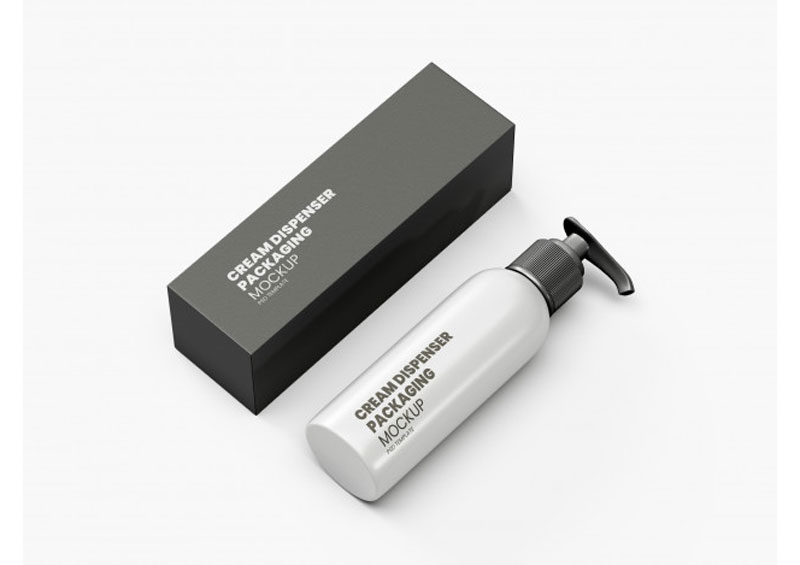 Cream Bottle With Packaging Box PSD Mockup