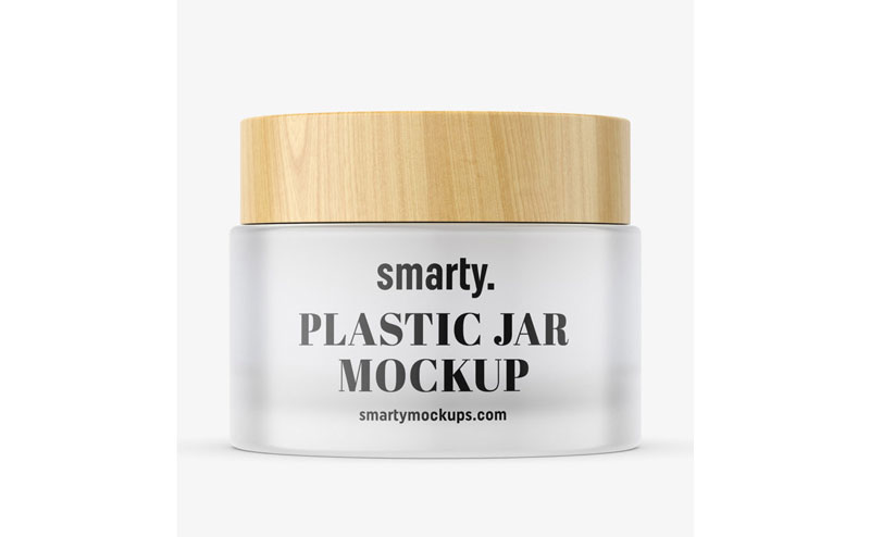Frosted jar mockup with wooden cap 4708383