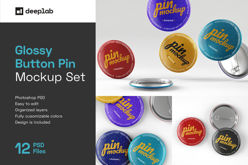 Glossy Button Pin Mockup Set 4489316