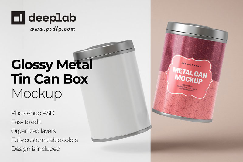 Glossy Metal Tin Can Box Mockup Set 4725196