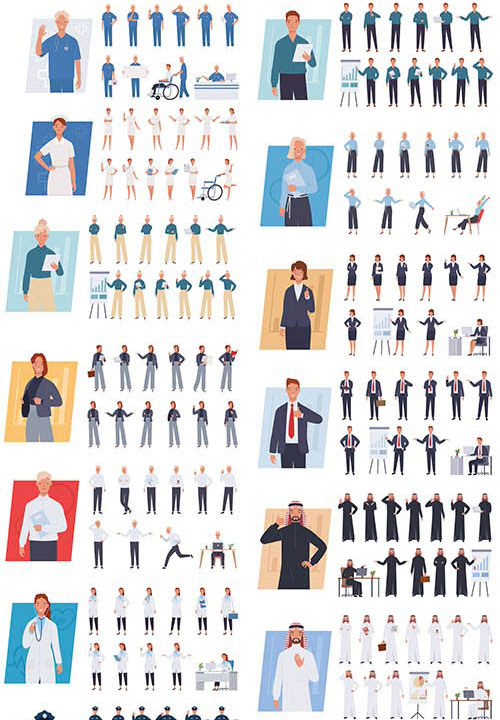 Man and Woman Character Set of Different Poses and Emotions Man and Woman Character Set of Different Poses and Emotions