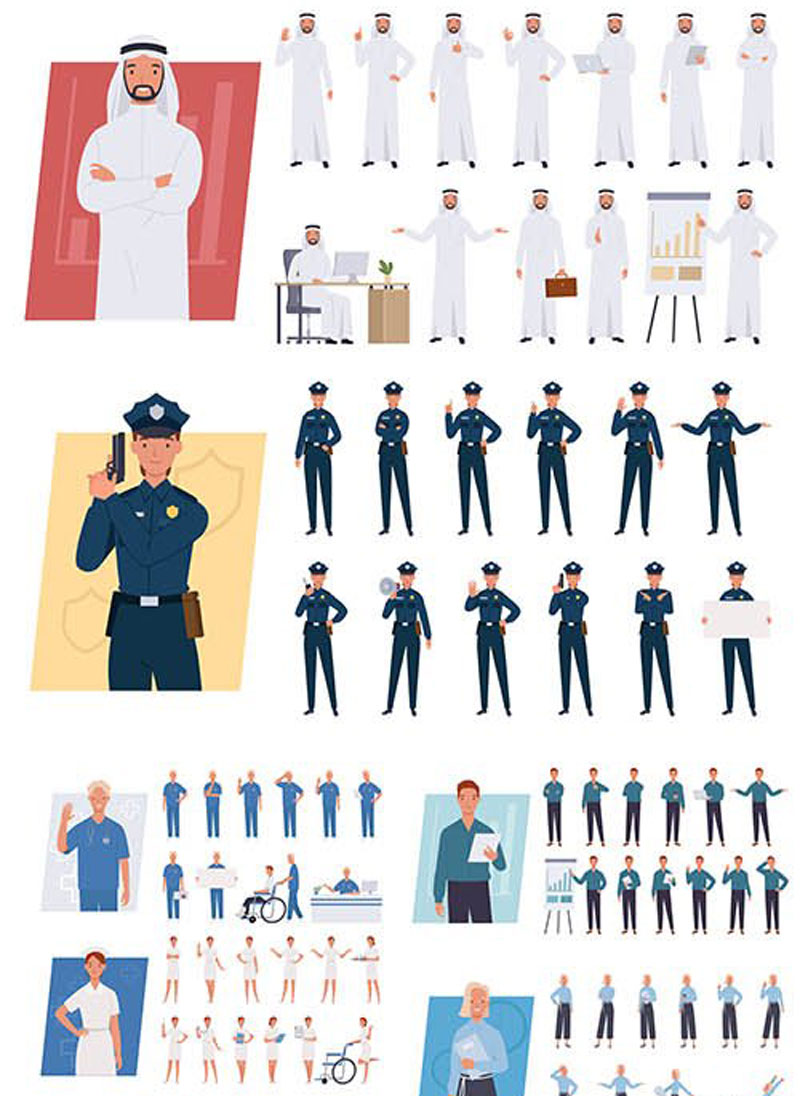 Man and Woman Character Set of Different Poses and Emotions Man and Woman Character Set of Different Poses and Emotions