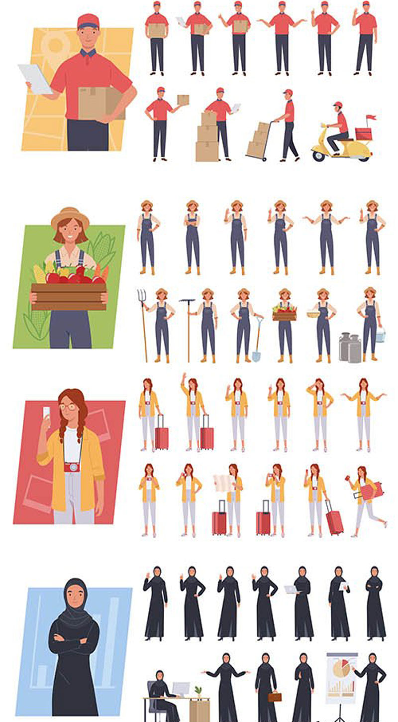 Man and Woman Character Set of Different Poses and Emotions Man and Woman Character Set of Different Poses and Emotions