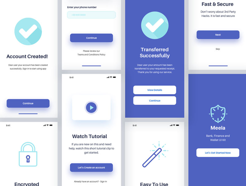 Meela - Money Transfer, Bank, Finance and Wallet App UI Kit