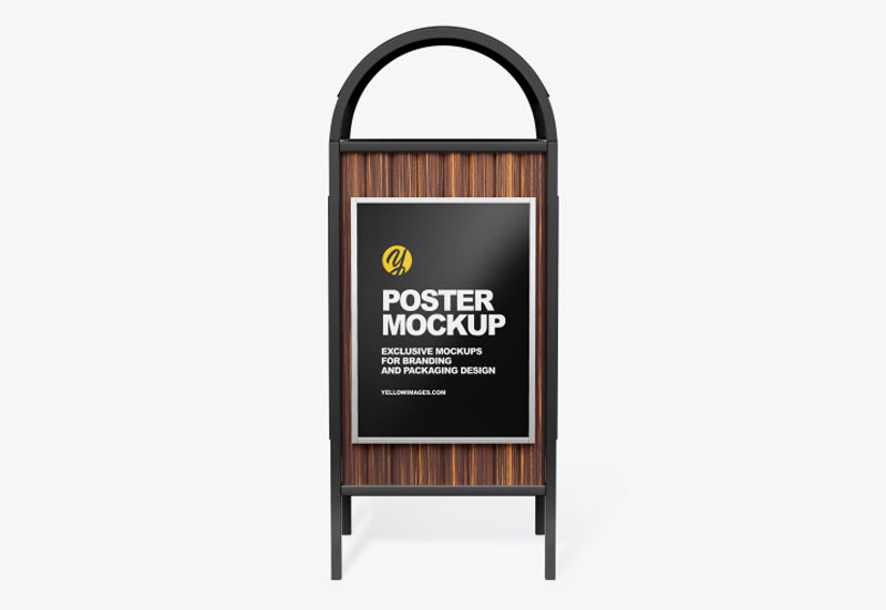 Rubbish Bin with Poster Mockup Front View 54786