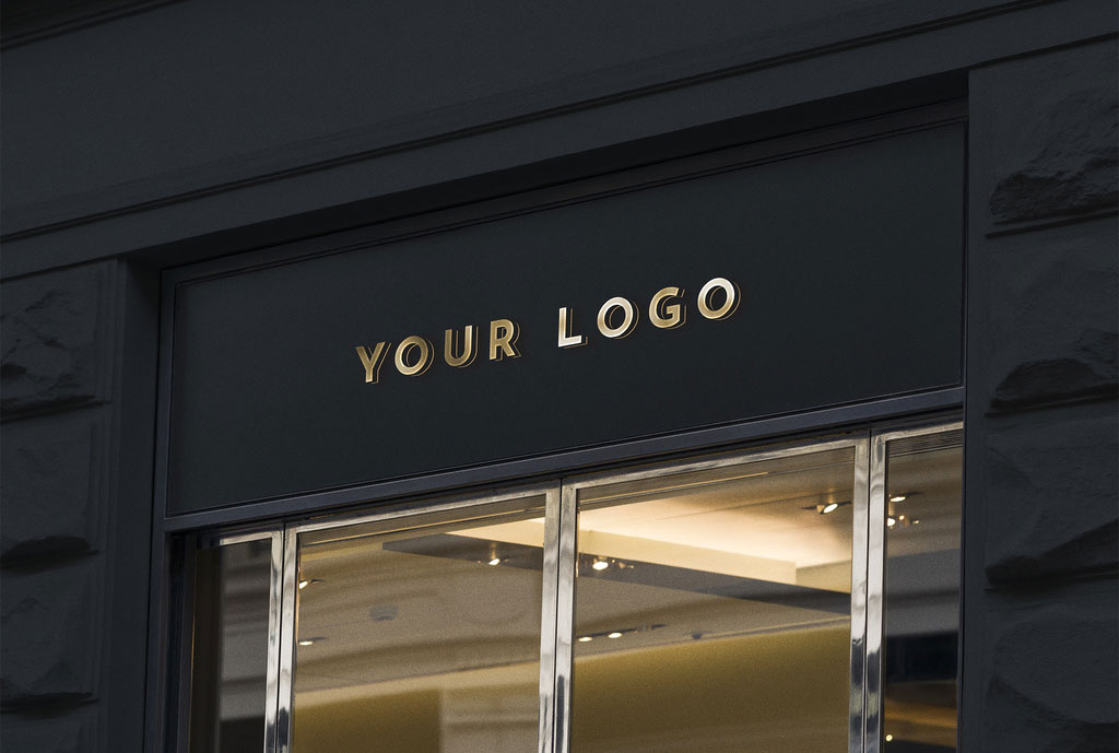 Wall Mounted Sign on Business Entrance Mockup 344298548