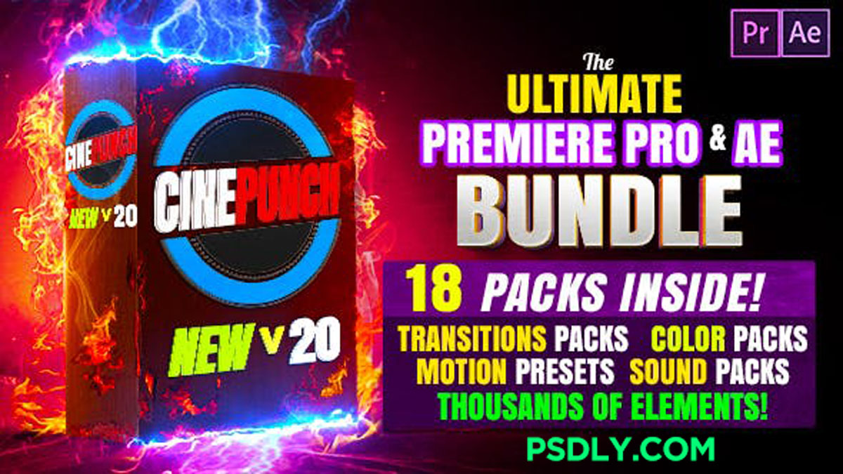 CINEPUNCH (BUNDLE) - Transitions I Color LUTs I SFX - 18 PACKS - 9999+ Assets