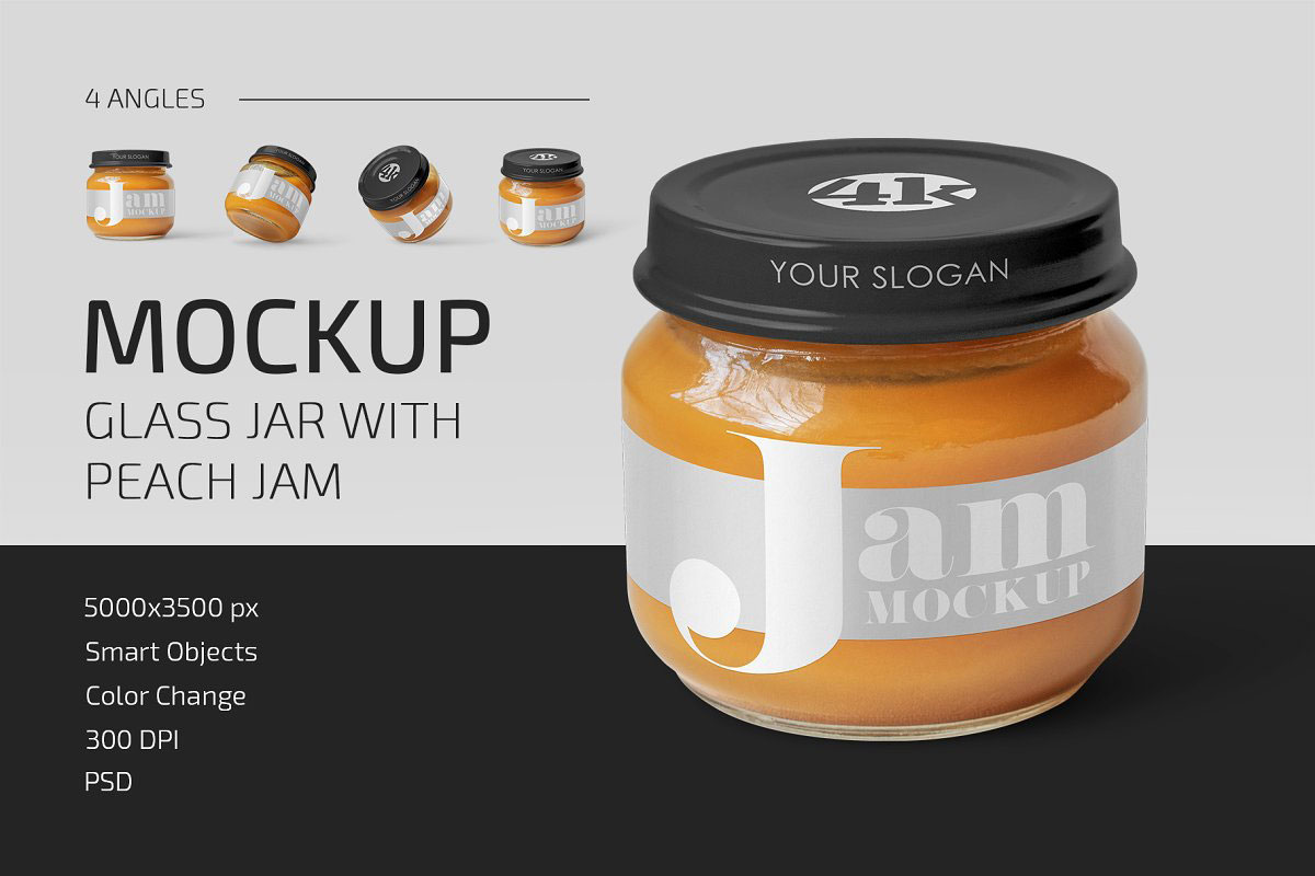 Glass Jar with Peach Jam Mockup Set 5170611