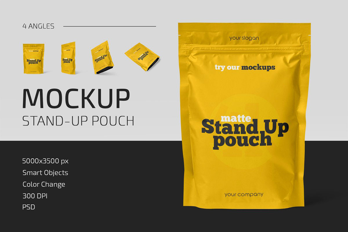 Matte Stand-Up Pouch Mockup Set 5158450