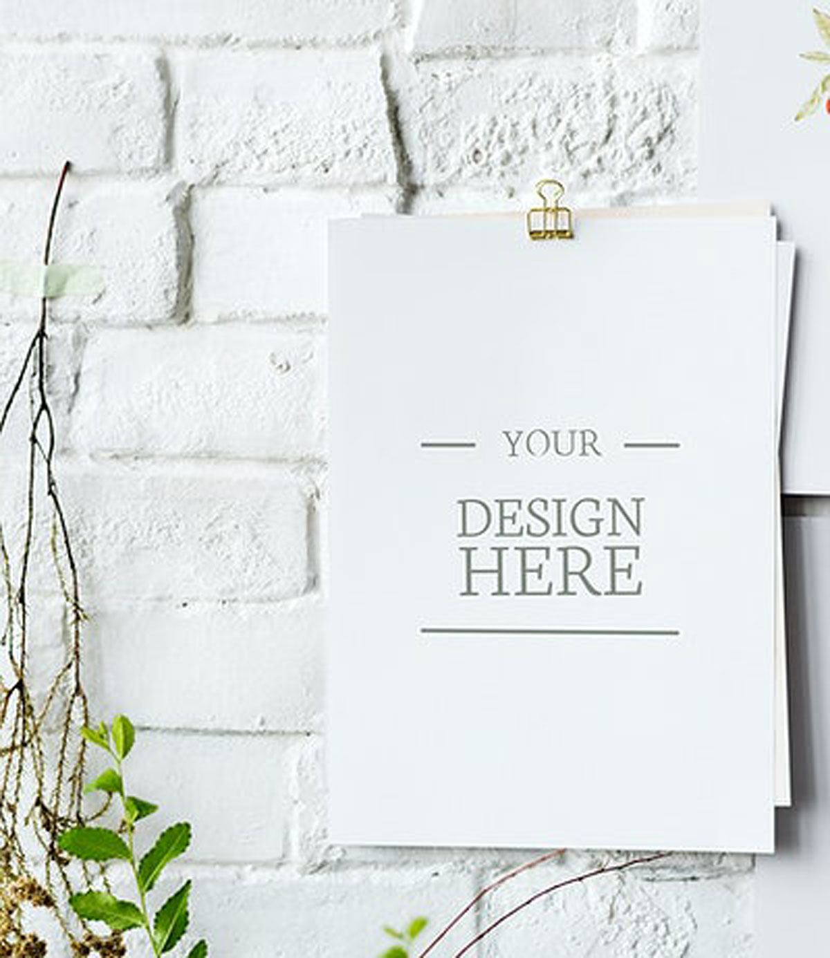 Mockup white paper on white brick wall - 295917