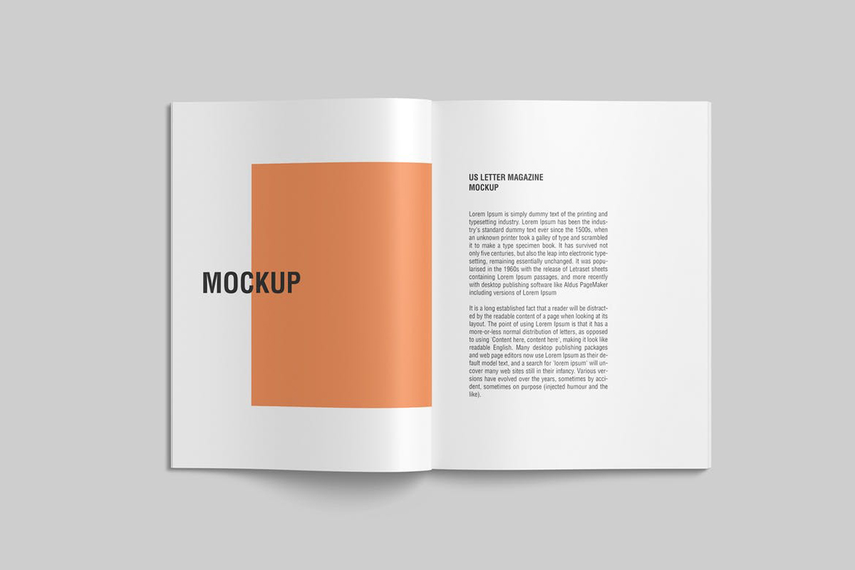 Open US Letter Magazine Mockup top view