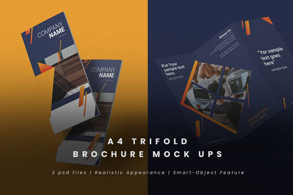 Realistic Trifold Brochure Mock-Ups