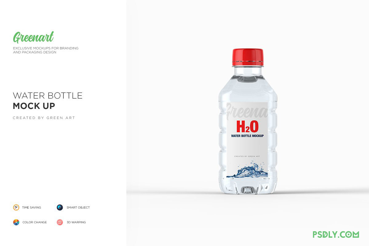 Plastic PET Bottle w/ Water Mockup 2738359