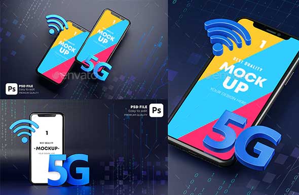 GraphicRiver - Smartphone Mockup Hologram. Dark Background Technology Concept 3D Rendering 29902887