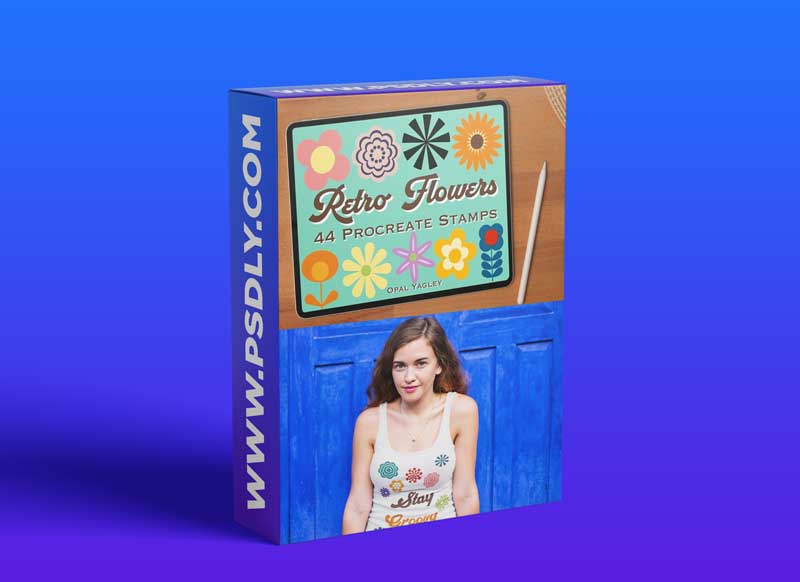 44 Retro Groovy Flower Procreate Stamps 8856780