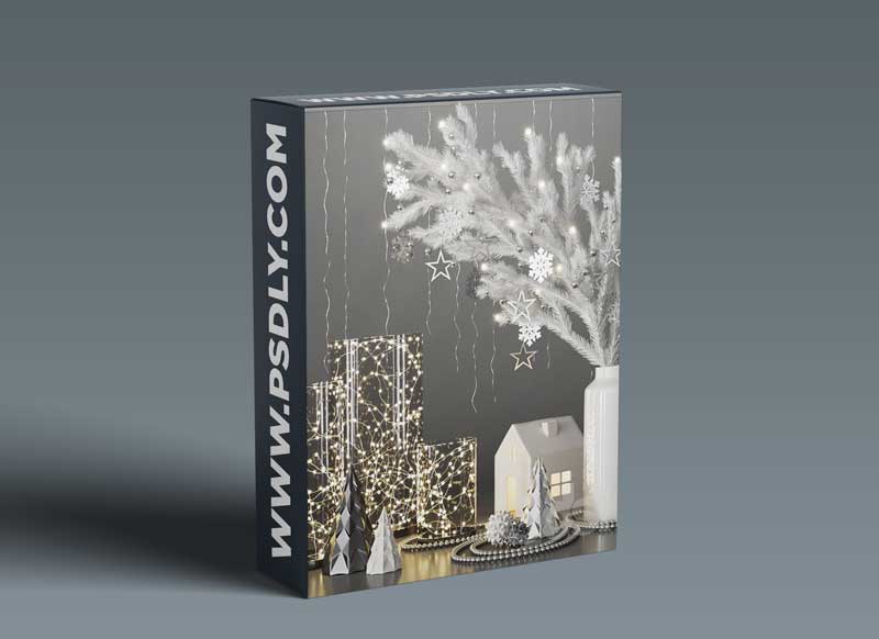 Christmas Decorative Set With Spruce Branch and Garlands 3D Model