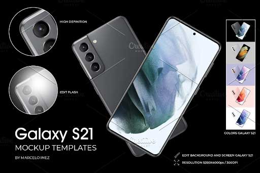 CreativeMarket - Galaxy S21 Colors Mockup 5900785