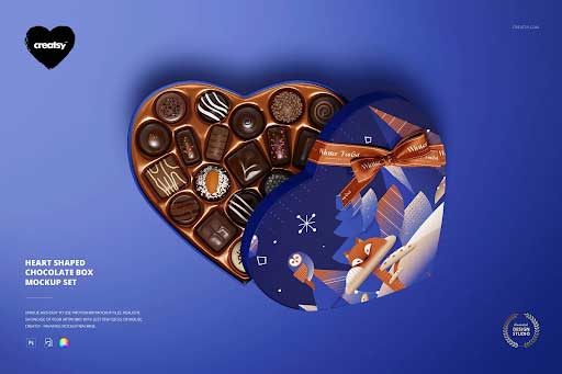 CreativeMarket - Heart Shaped Chocolate Box Mockup 5851006