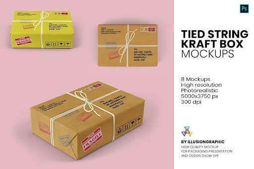 CreativeMarket - Tied string kraft box mockups 5729381