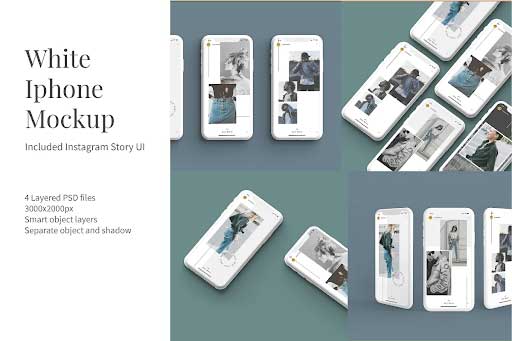 CreativeMarket - White Iphone Mockup + InstaStory UI 5825026