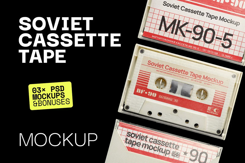CreativeMarket - Soviet Cassette Tape Mockup 5889893