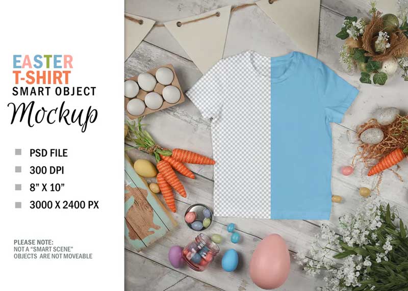 Easter T-Shirt Mockup Top View Flatlay