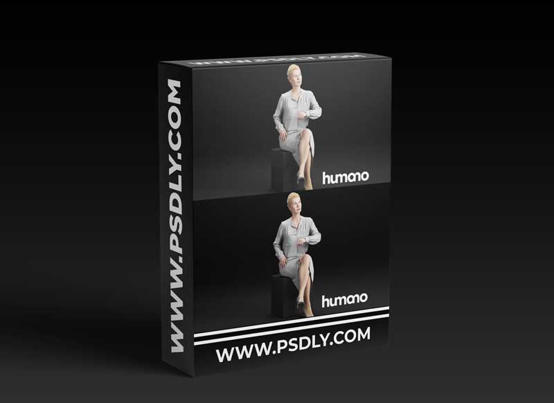 Humano Elegant business woman in skirt sitting and looking 0113 3D model