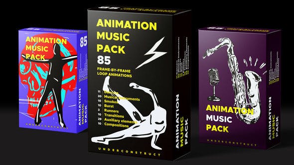 85 Frame-by-frame loop animations 11 Dancers 20 Musical Instruments 10 Smokes 10 Burst 3 Runners 10 Transitions 29 Auxiliary elements 10 Compositions Bonus Soundttrack included