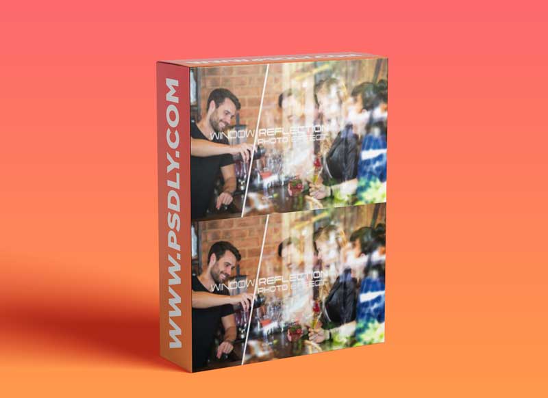 Window glass reflection photo effect mockup