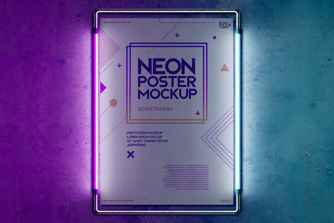 Poster Mockup 500x700 Metal Frame Neon Light