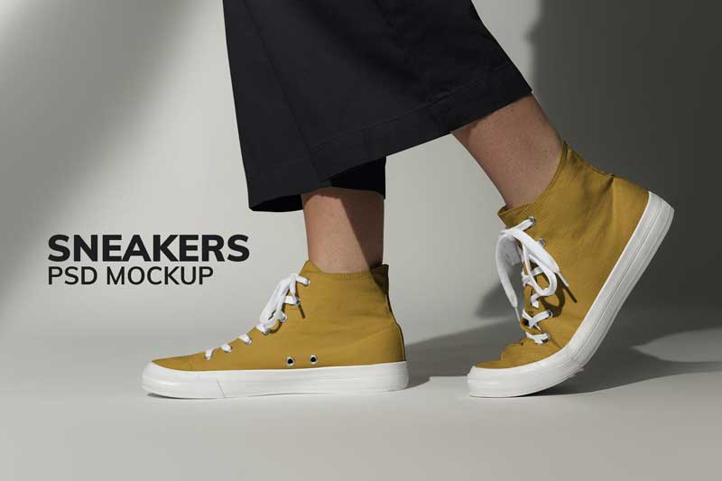 Basic white sneakers mockup unisex streetwear