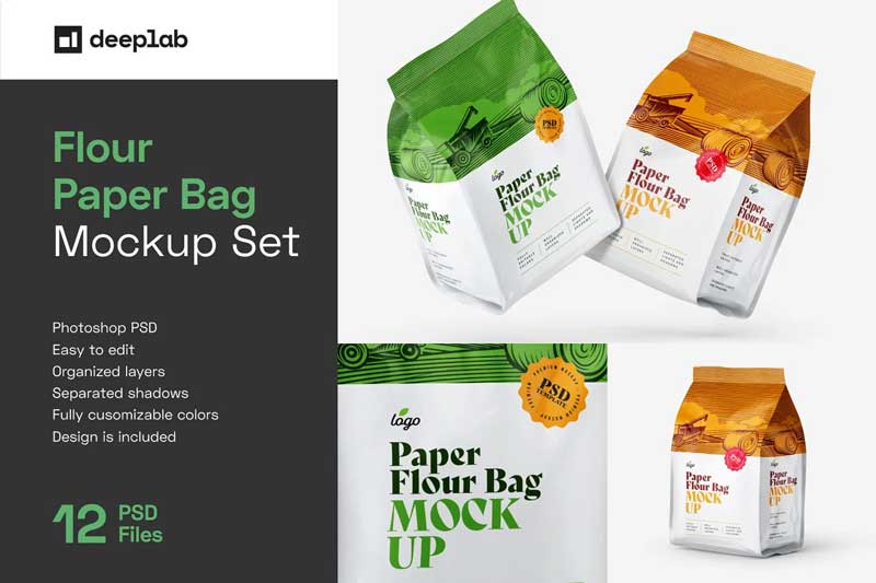 CreativeMarket - Paper Flour Bag Mockup Set | Pouch 6034118