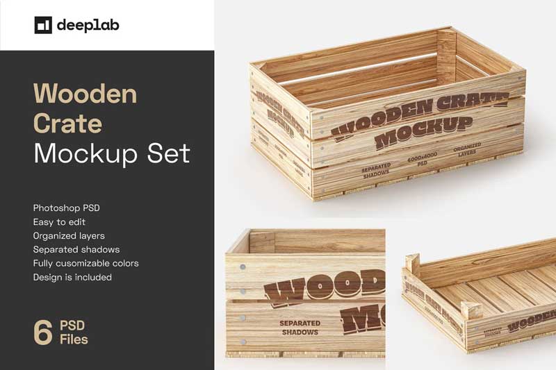 CreativeMarket - Wooden Crate Mockup Set 6042095