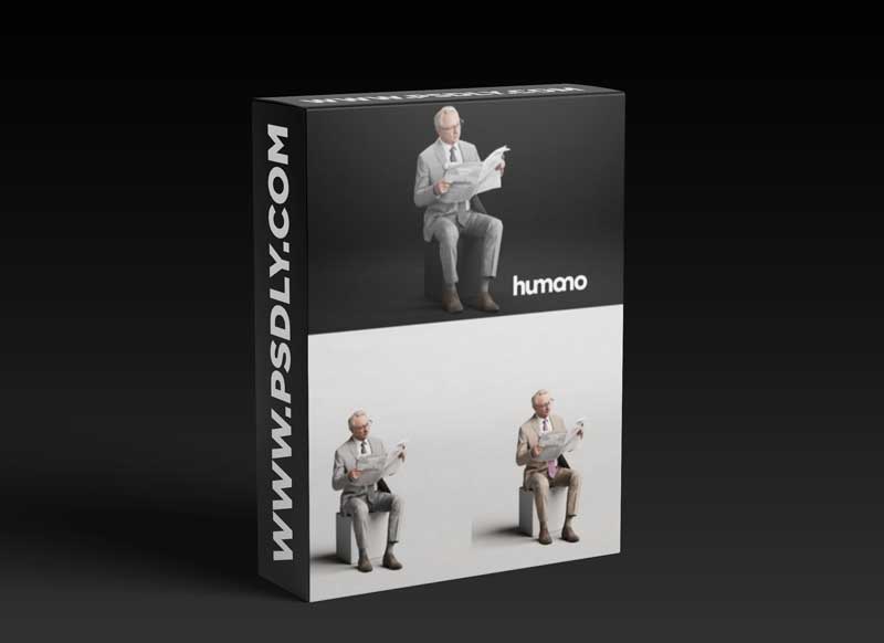 Humano Elegant man in suit sitting and reading a newspaper 0319 3D model