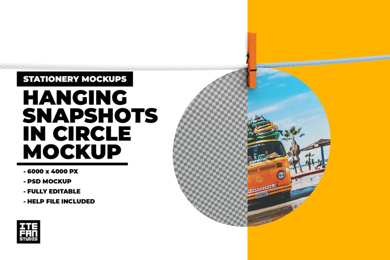 Hanging Snapshots In Circle Mockup