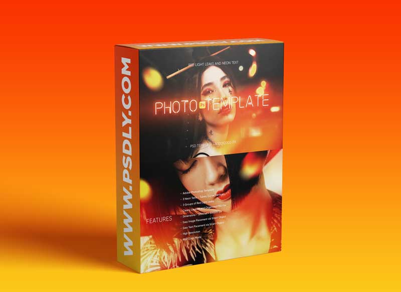 Photo Template with red light leaks and neon text