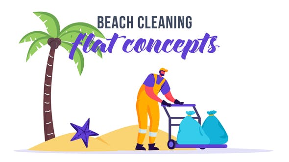 Videohive Beach cleaning - Flat Concept 33032350