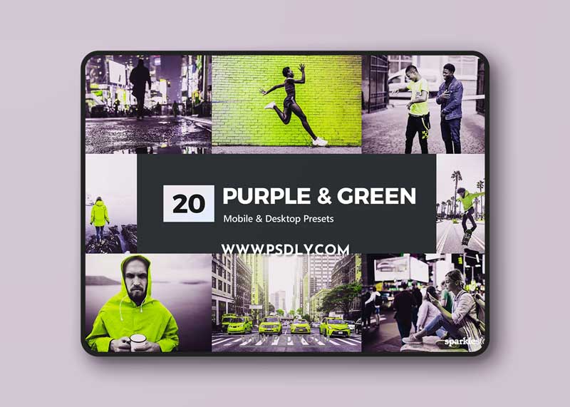 CreativeMarket - 20 Purple & Green Lightroom Presets and LUTs 5234342
