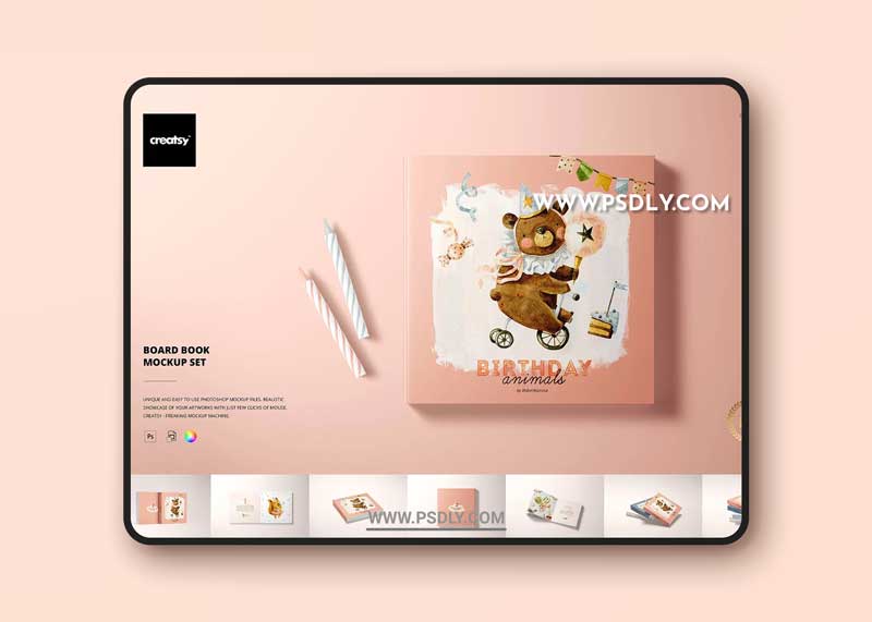 CreativeMarket - Board Book Mockup Set 6248775
