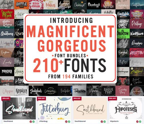 Magnificent Gorgeous Fonts Bundles [210 Fonts / 194 Families]