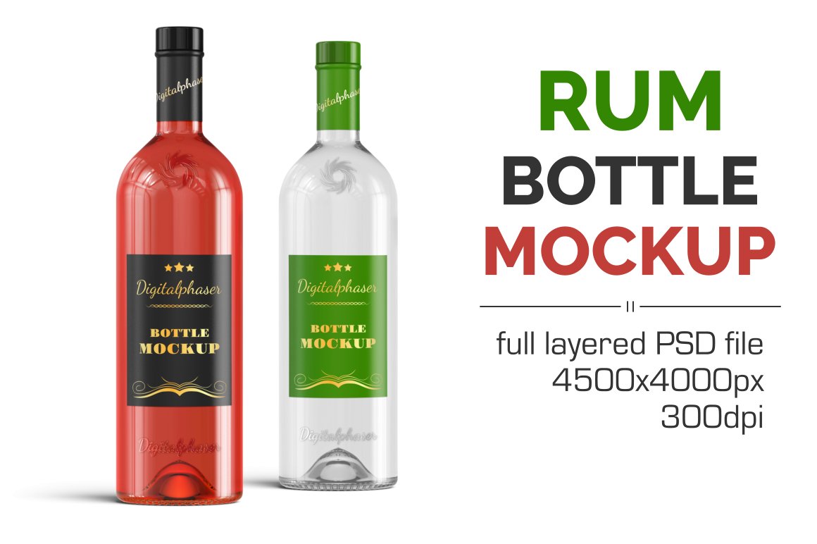 CreativeMarket - Clear Rum Brandy Vodka Bottle Mockup 4536211