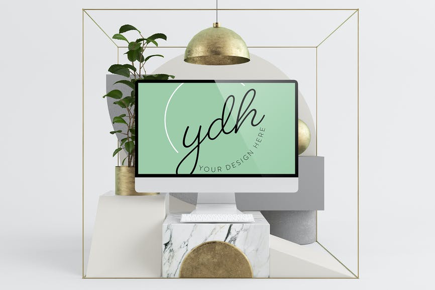 Screen Computer Mock Up in a Modern Abstract Set 2KLHETU