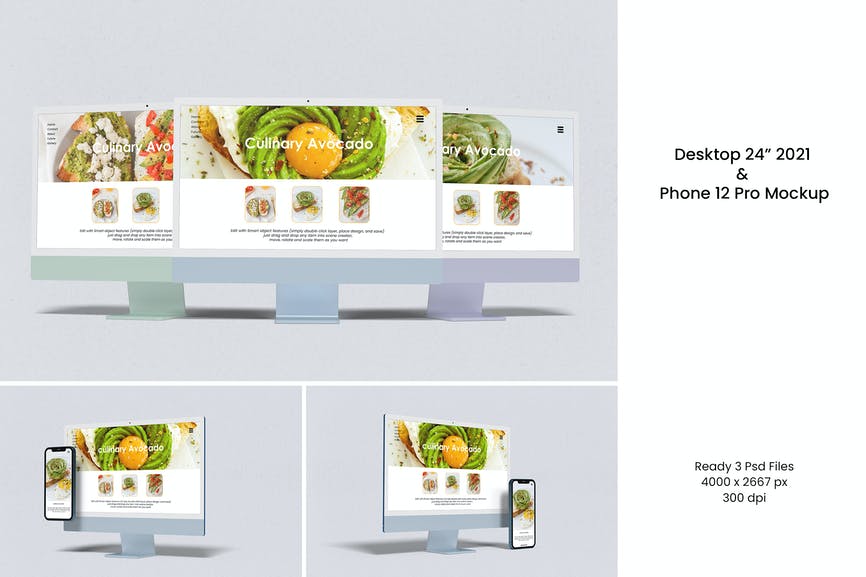 Desktop 24" 2021 with Phone 12 Pro Mockup SZT4A66